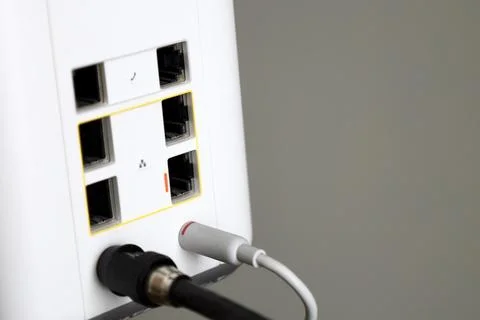 White router with internet cable connected Stock Photos