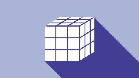 White Rubik cube icon isolated on purple background. Mechanical puzzle toy Stock Footage 148301775