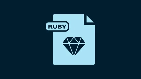 White RUBY file document. Download ruby button icon isolated on blue background Stock Footage 230023112
