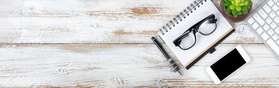 White rustic desktop in horizontal format with copy space Stock Photos