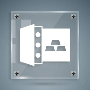 White Safe with gold bars icon isolated on grey background. Precious metals on Stock Illustration
