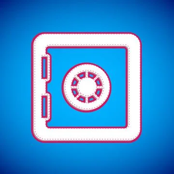 White Safe icon isolated on blue background. The door safe a bank vault with a Illustrazione stock