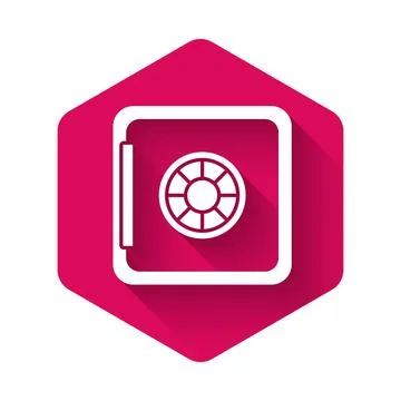 White Safe icon isolated with long shadow. The door safe a bank vault with a Stock Illustration