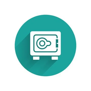 White Safe icon isolated with long shadow. The door safe a bank vault with a Stock Illustration
