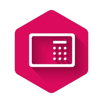 White Safe icon isolated with long shadow. The door safe a bank vault with a Stock Illustration