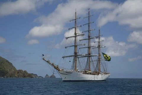 White Sail Ship Stock Photos