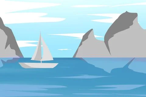 White Sailboat Between Mountains During Day Illustration Stock Illustration