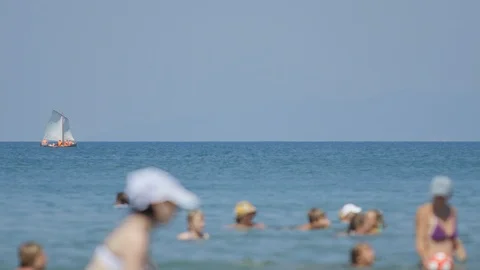 White Sailboat on the Horizon Stock Footage 89737465