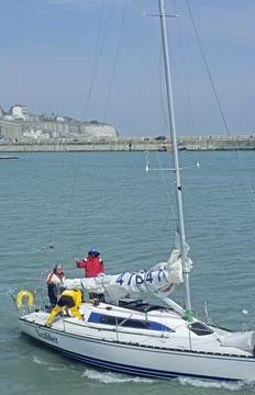 White sailing boat in Ramsgate harbor Stock Photos