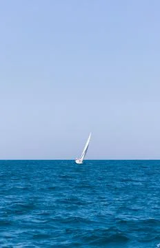 White sailing ship sailing on an angle on the adriatic sea Stock Photos