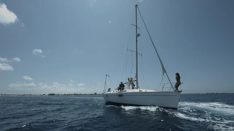 White sailing ship at sea Stock Footage 87705834