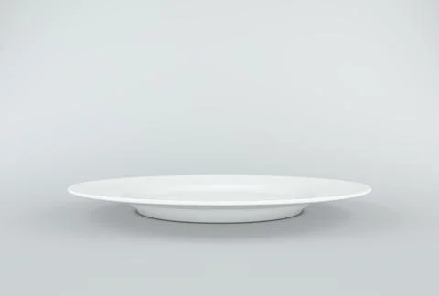 White Salad Plate on gray studio background. Monochrome. 3D render. Stock Illustration