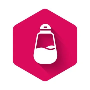 White Salt icon isolated with long shadow background. Cooking spices. Pink .. Stock Illustration