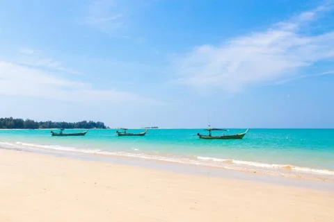 White sand beach and boats Stock Photos