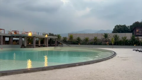White sand beach area and mountain views Video stock 333634649