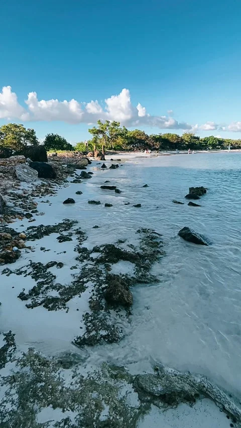 White sand beach, beach, on the beach, waves, tropical, sunset on the beach Stock Footage 233746030