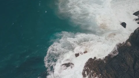 White Sand Beach Blue Waves Crashing on Mountains in Australia Stock Footage 86161037