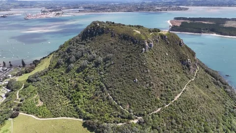 White Sand Beach City Backdrop Mount Maunganui New Zealand Aerial 4k Stock Footage 265883704