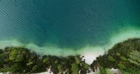 White Sand Beach seen from above, Tropical Island Beach. Aerial Coast view 4K Stock-Footage 148536604