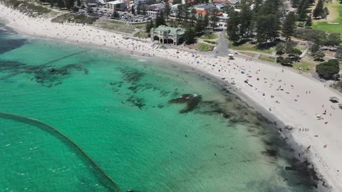 White sand beach with shark net Cottesloe Perth Australia 4k Video stock 265904392