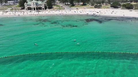 White sand beach with shark net Cottesloe Perth Australia 4k Video stock 265904660