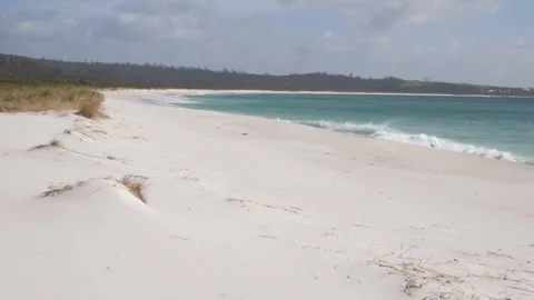 White Sand Beach With Turquoise Waves Splashing In Bay Of Fires, Tasmania Stock Footage 333659531