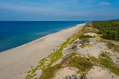 White sand beach. View to Baltic Sea Costline. Curonian Spit, Aerial view of the Stock Photos