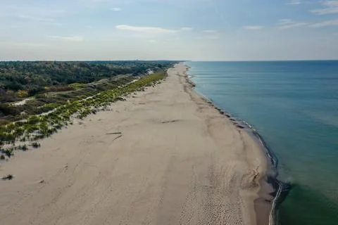 White sand beach. View to Baltic Sea Costline. Curonian Spit, Aerial view of the Stock Photos