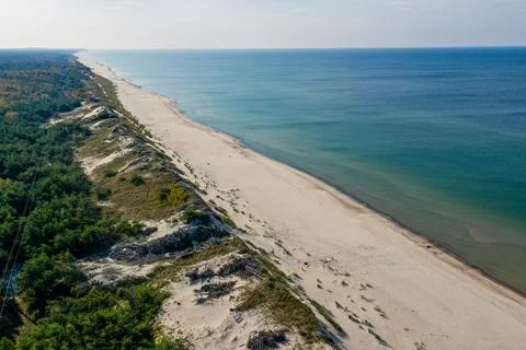 White sand beach. View to Baltic Sea Costline. Curonian Spit, Aerial view of the Stock Photos