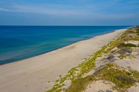 White sand beach. View to Baltic Sea Costline. Curonian Spit, Aerial view of the Stock Photos