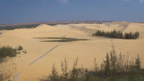 White sand dunes panoramic view in mui ne vietnam Stock Footage 329485949