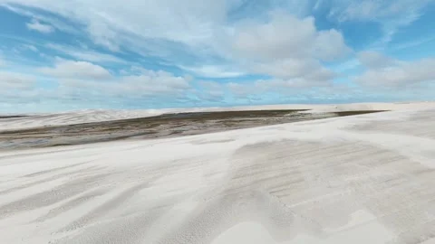 White Sand Tracks and Low Dune Ridges in Lençóis Maranhenses Stock Footage 342441979