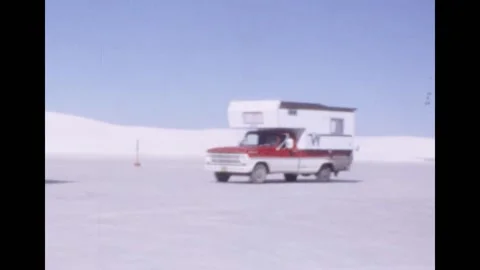 White Sands picnic area, vintage cars, 1970s Stock Footage 145382353