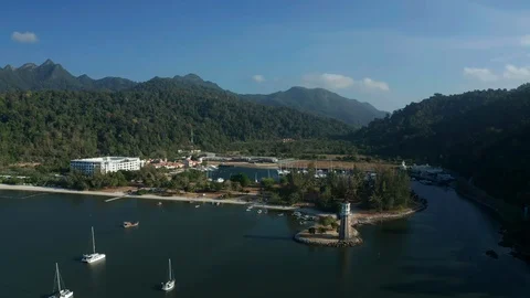 White sandy beach and crystal clear blue water of Pantai Kok, Langkawi island Stock Footage 124482194