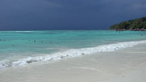 White sandy beach and stormy sky, Koh Lipe Stock Footage 72765086