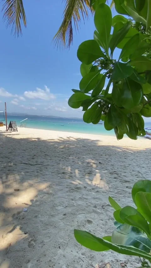 White Sandy Beach and Turquoise Ocean View 库存影片 340868814