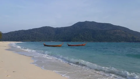 White sandy beach with blue sky ,Ko Lipe, Thailand Stock Footage 99793379