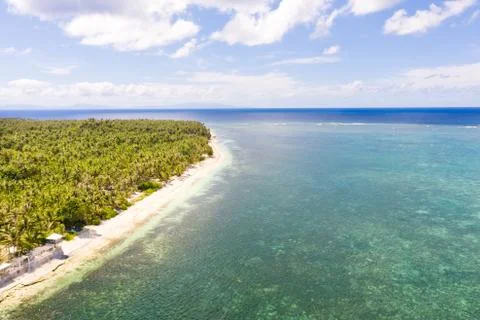 White sandy beach with palm trees on the island of Siargao, Philippines. Stock Photos