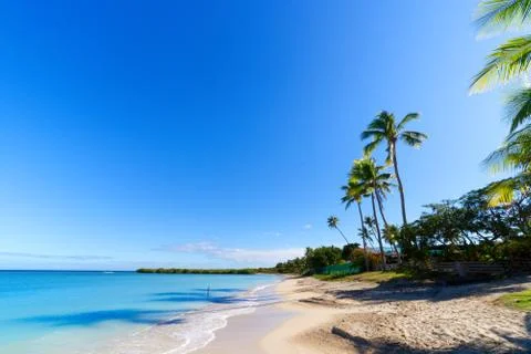 White sandy beach on a small Pacific Island Stock Photos
