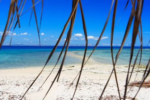 White sandy beach on a small Pacific Island Stock Photos