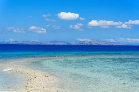 White sandy beach on a small Pacific Island Stock Photos