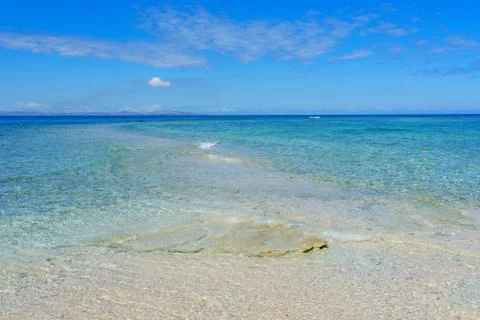 White sandy beach on a small Pacific Island Stock Photos