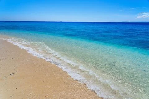 White sandy beach on a small Pacific Island Stock Photos
