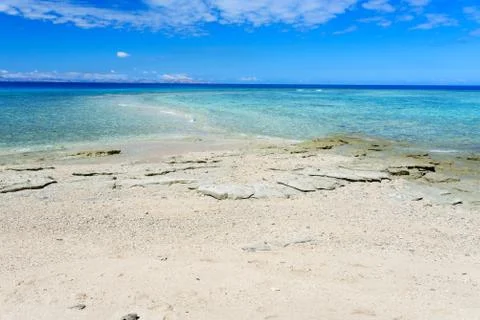 White sandy beach on a small Pacific Island Stock Photos