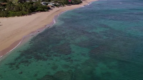 White Sandy Beach with Turquoise Blue Water in Hawaii Stock Footage 195065817