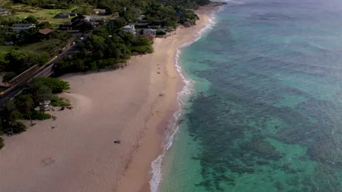 White Sandy Beach with Turquoise Blue Water in Hawaii Stock Footage 195065965