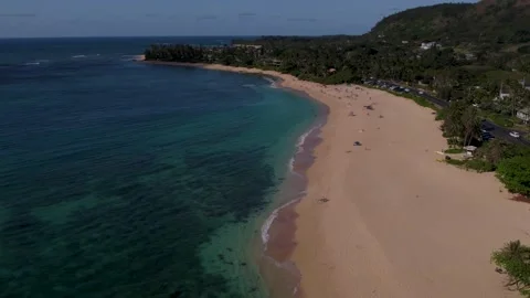 White Sandy Beach with Turquoise Blue Water in Hawaii Stock Footage 195066029