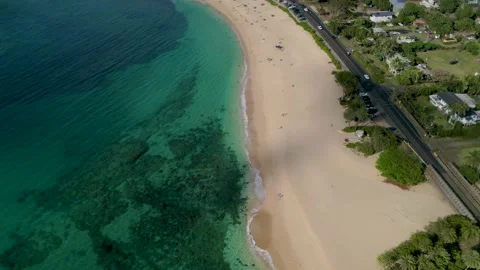 White Sandy Beach with Turquoise Blue Water in Hawaii Stock Footage 195066678