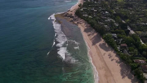 White Sandy Beach with Turquoise Blue Water in Hawaii Stock Footage 195067115