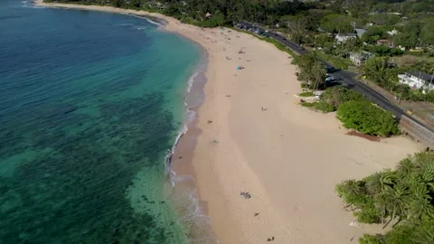 White Sandy Beach with Turquoise Blue Water in Hawaii Stock Footage 195067149